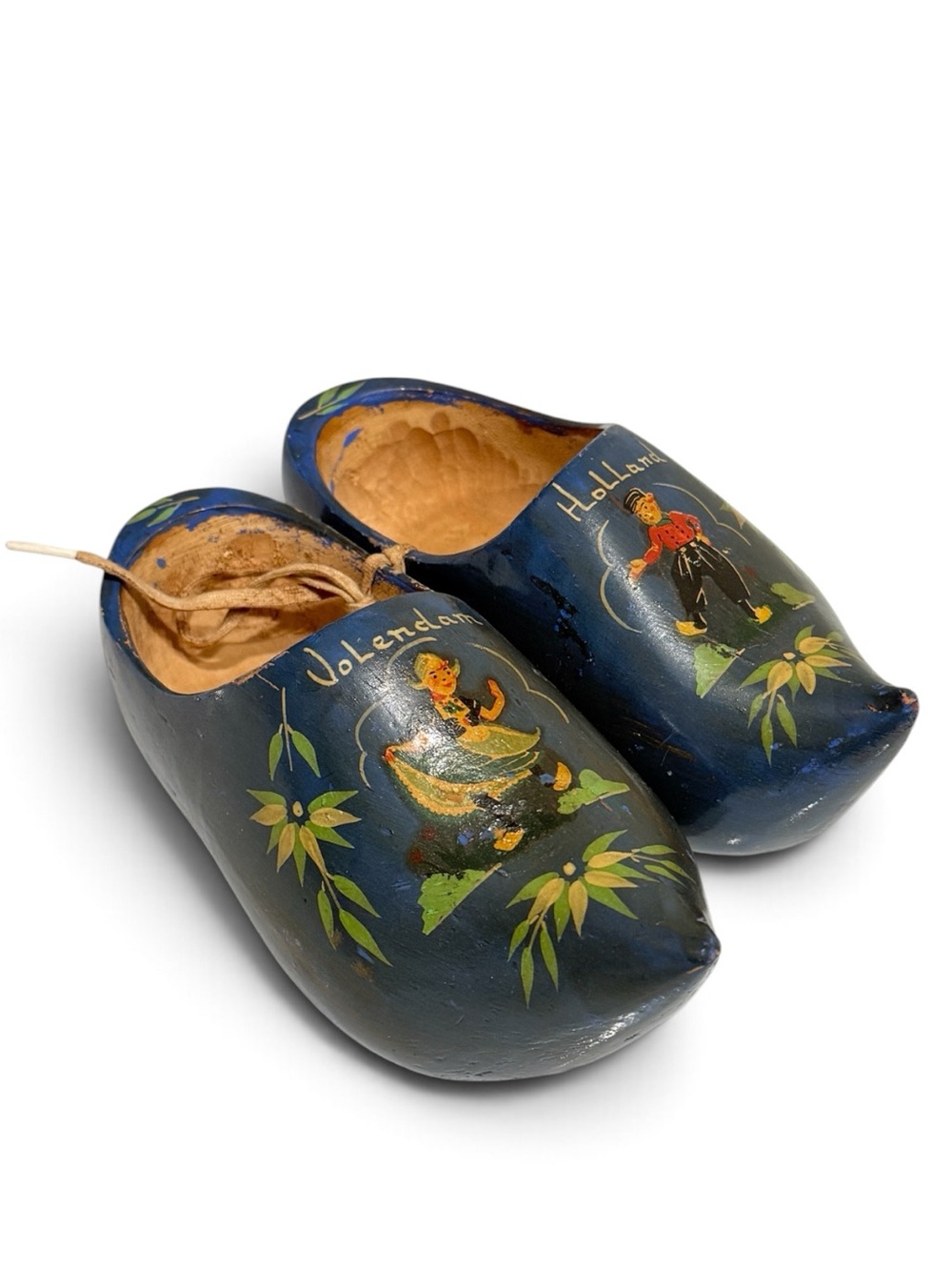 Vintage Blue Hand-Painted Dutch Wooden Clogs made out of Willow Wood